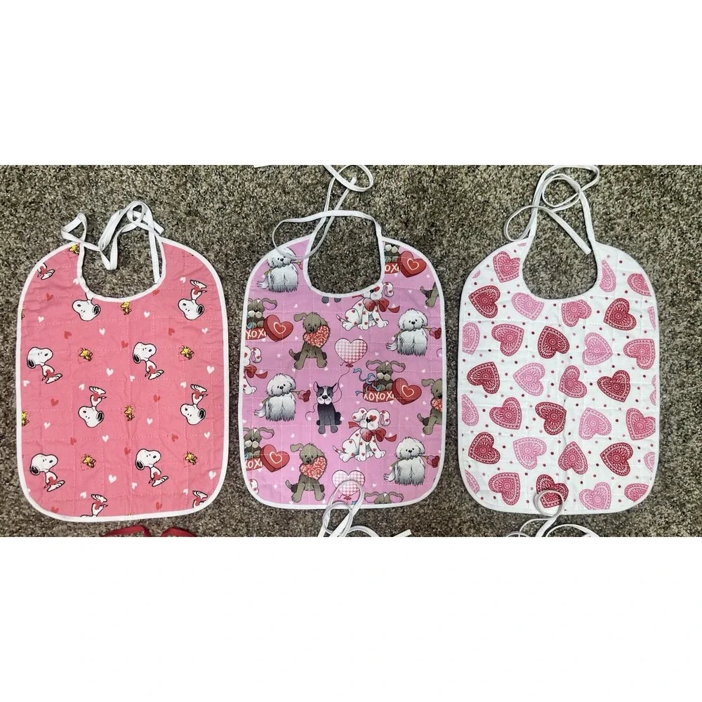 Lot Of 6 Quilted Handmade Valentine's Day Baby Bibs Large Size 12
